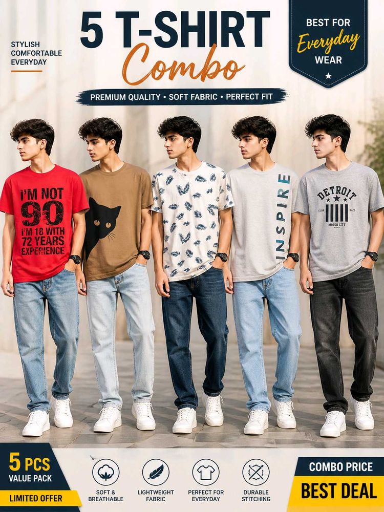 5 Men's T-Shirt Combo - Everyday Wear