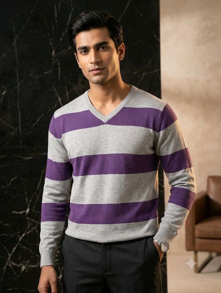 Men's Striped V-Neck Sweater