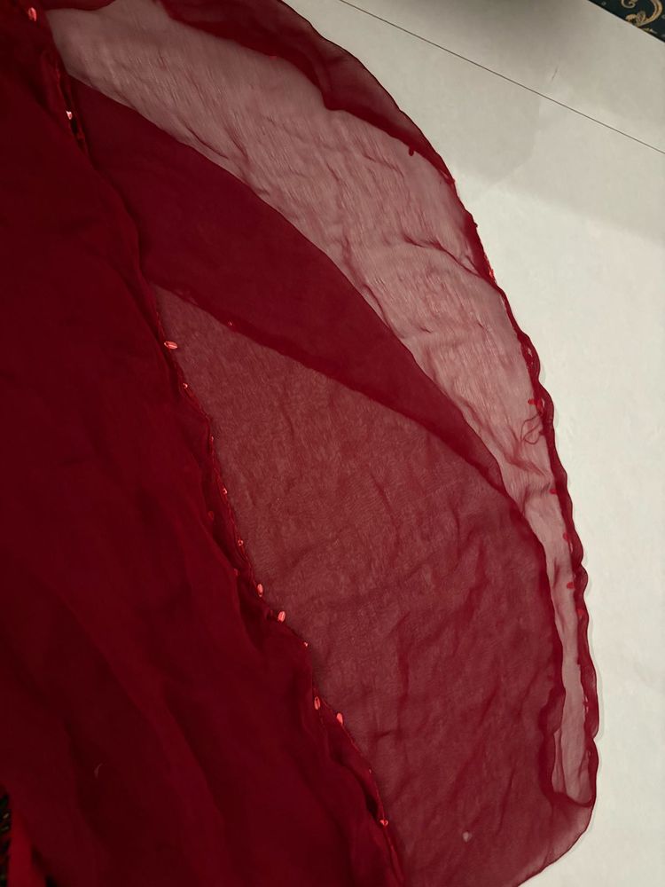 Maroon Sequined Dupatta