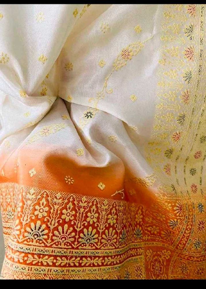 Beautiful White &amp; Orange Saree