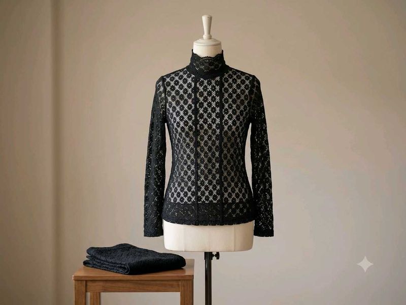 Elegant Black Lace Turtleneck Top