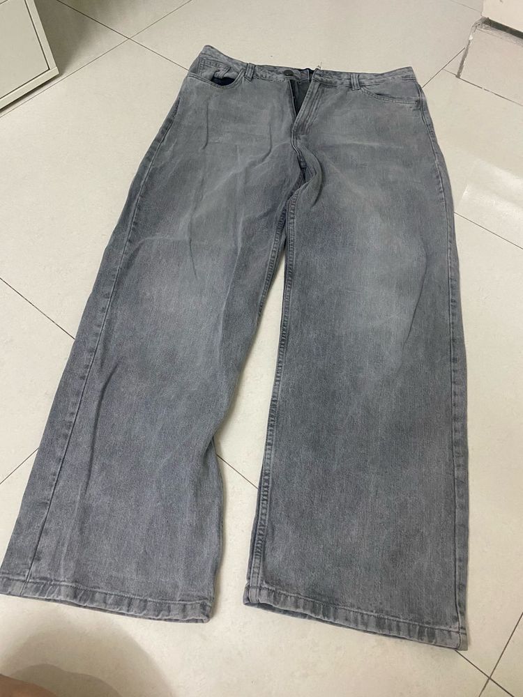 Wide Leg Grey Denim Jeans