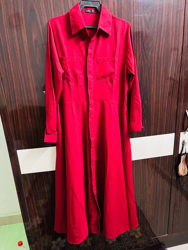 Chic Red Collared Maxi Dress