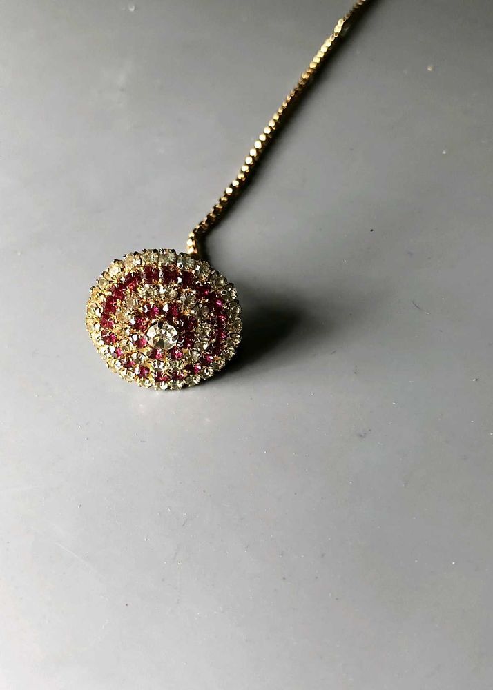 Stunning Maang Tikka with Red and Clear Stones