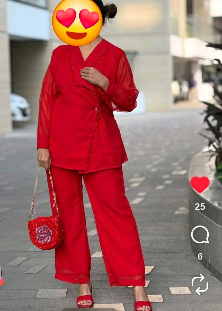 Elegant Red Ethnic Kurta Set with Pants
