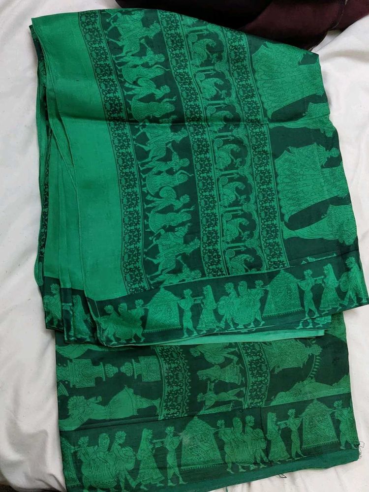 Green Plain Saree With VERY BEAUTIFUL PALLU