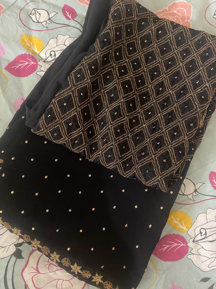 Elegant Black Embroidered Suit Set