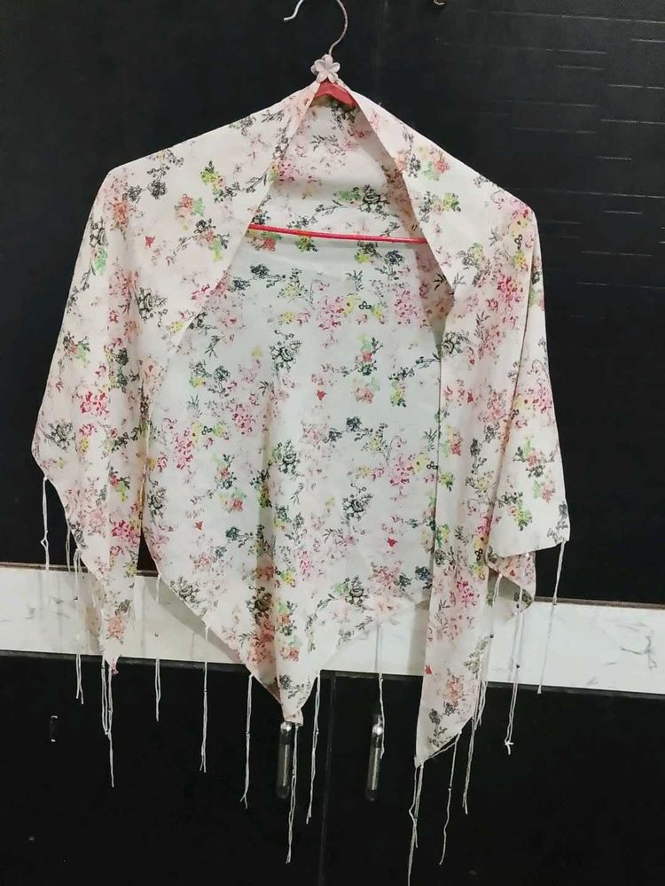 Floral Print Scarf with Tassels