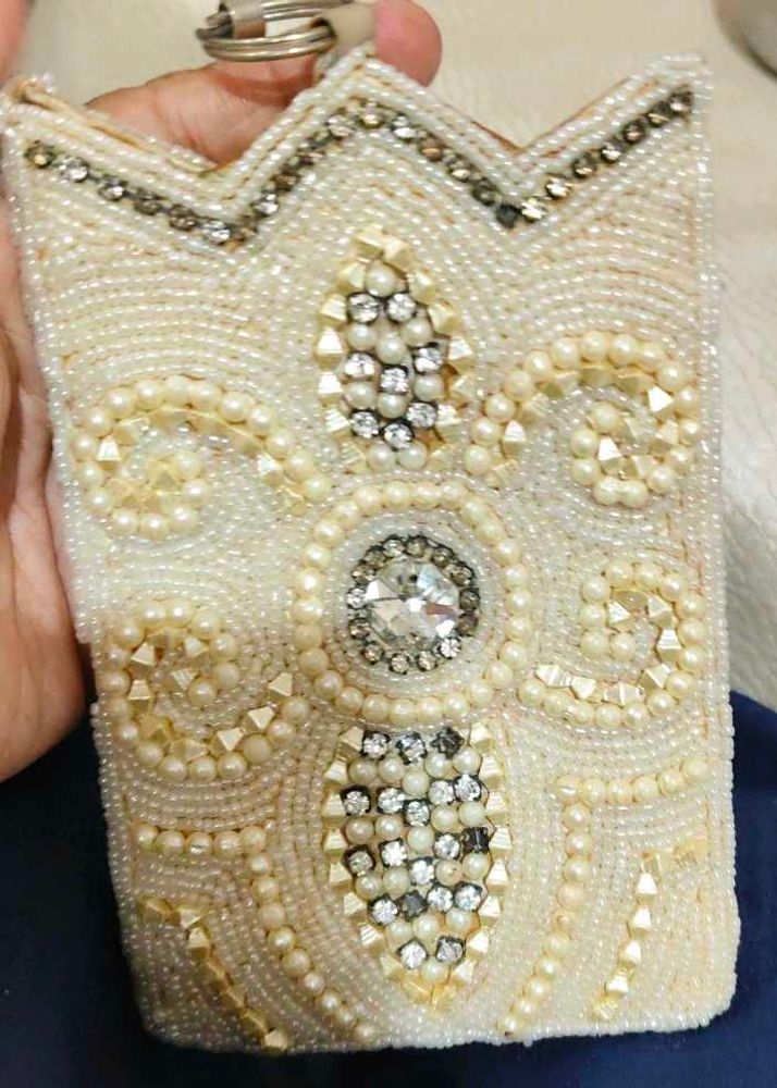 Vintage white pearl beaded crown &amp; beautiful clutc