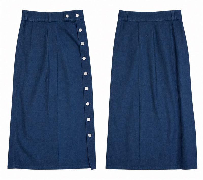 Blue Denim Button-Up Midi Skirt