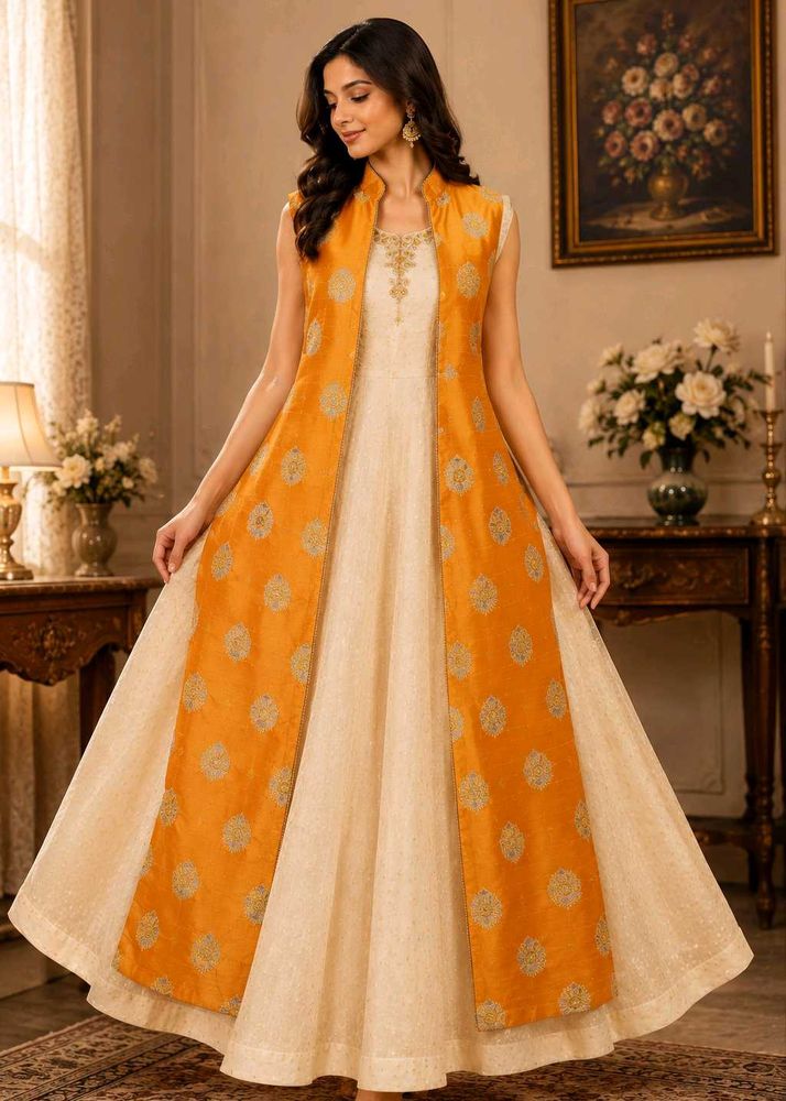 🇳🇿💫🎀Elegant Orange &amp; Cream Ethnic Gown