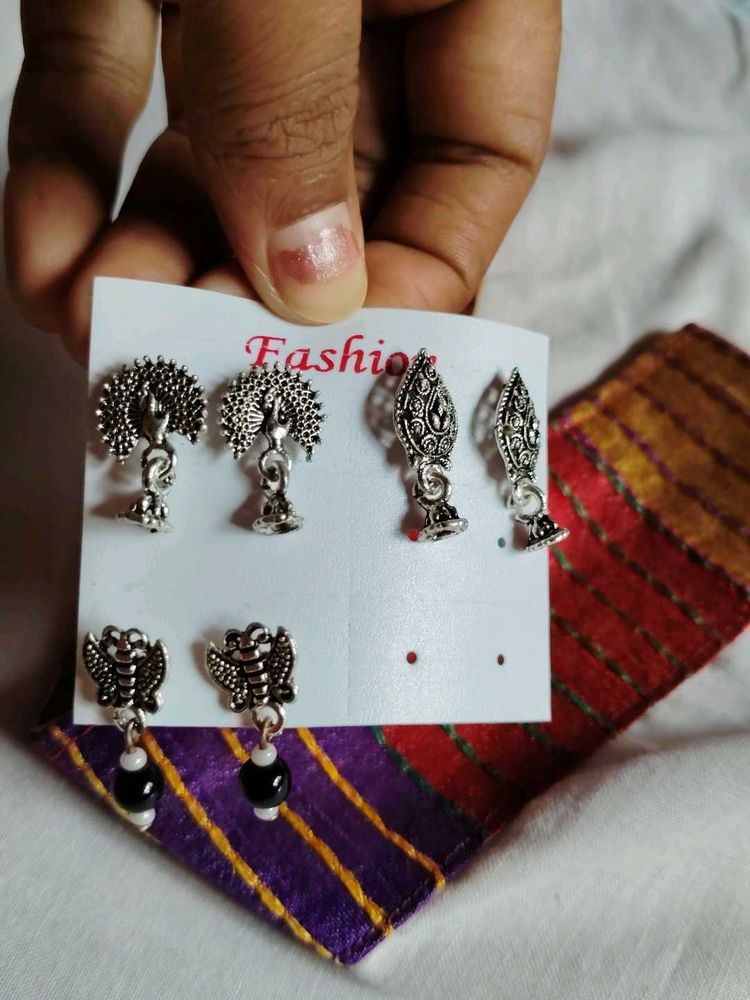 Set of 3 Pairs Oxidized Earrings