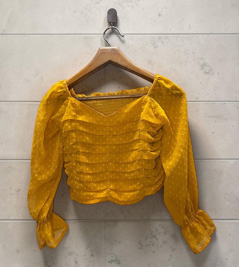 Yellow Ruched Puff Sleeve Top
