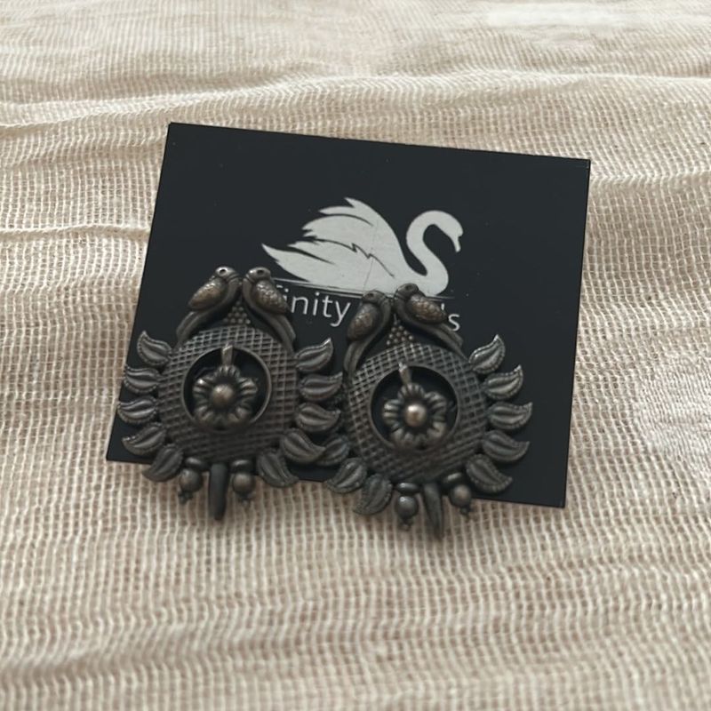 Antique Silver Bird &amp; Flower Earrings