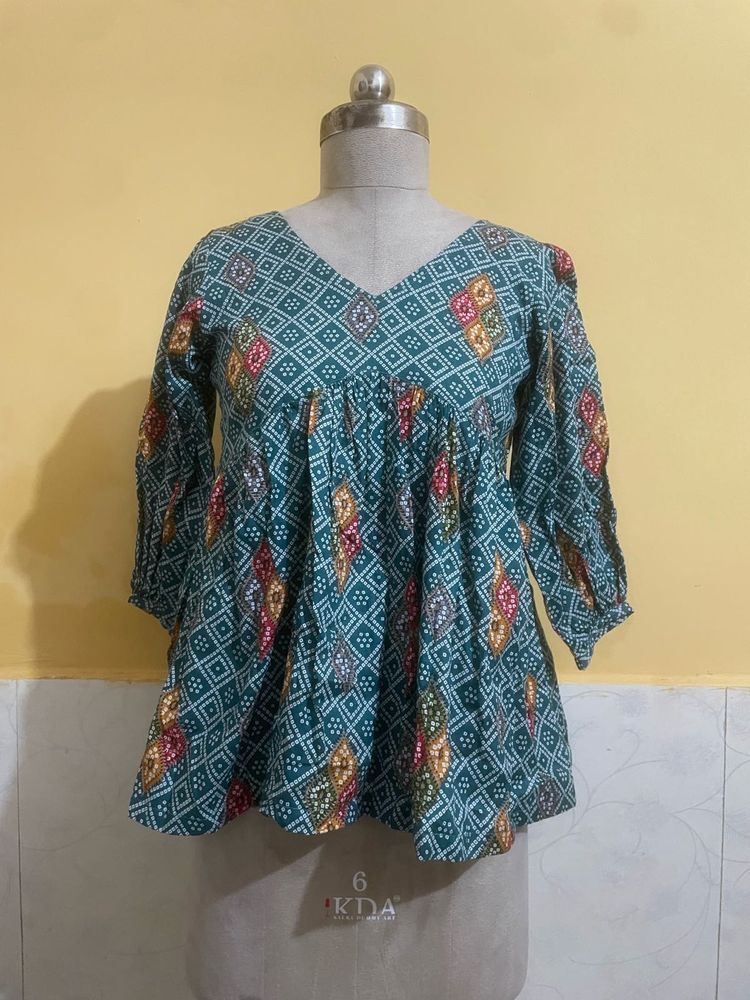 Stylish Teal Printed Kurta Top