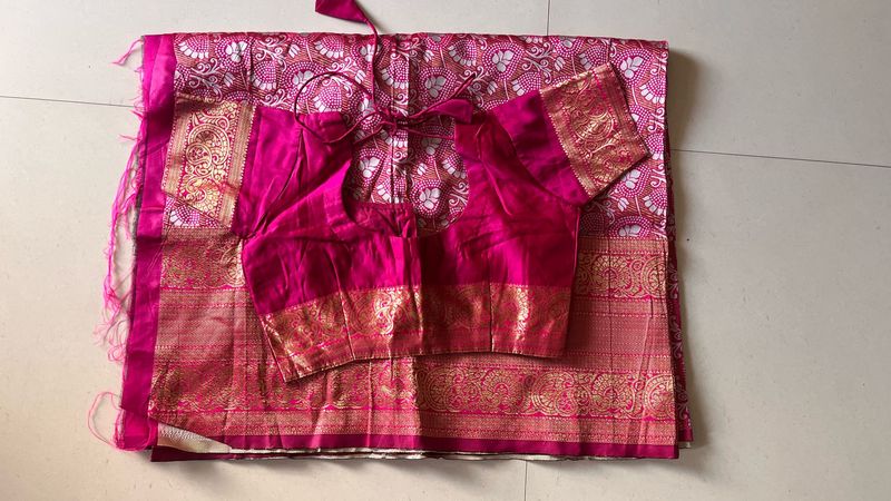Vibrant Pink Silk unstitched lehenga with Blouse