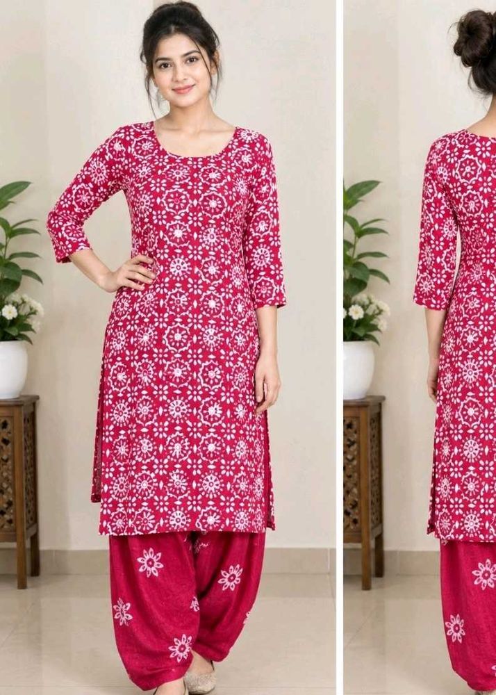 Stylish Pink Printed Kurta and Dhoti Set of 2