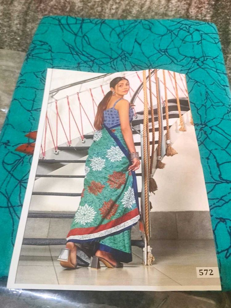 Beautiful Teal Saree with Floral Print