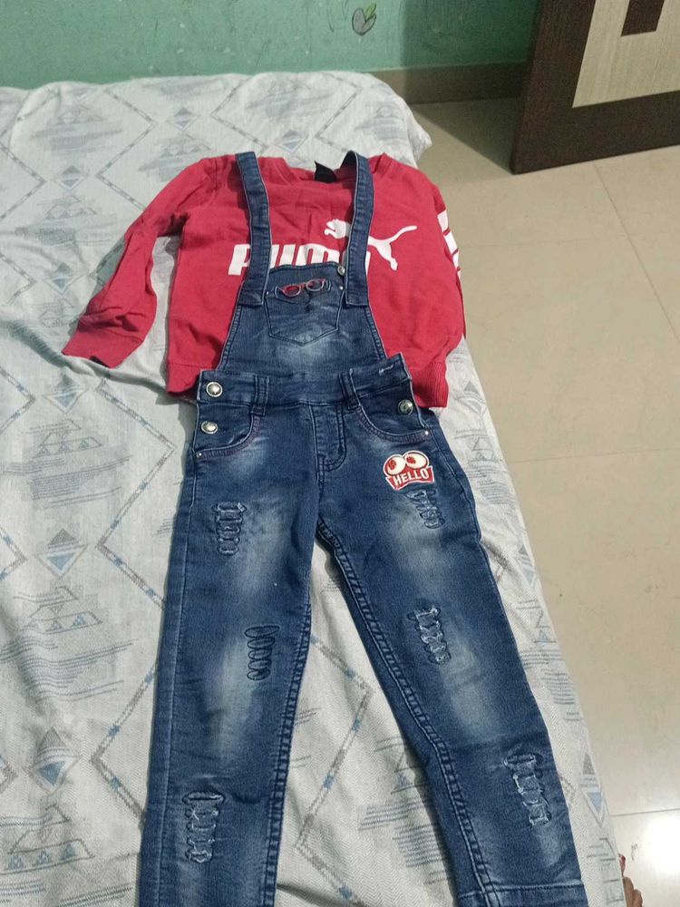 Cute Kids' Denim Overalls Set