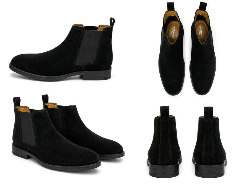 Men's Black Suede Chelsea Boots.Pure leather