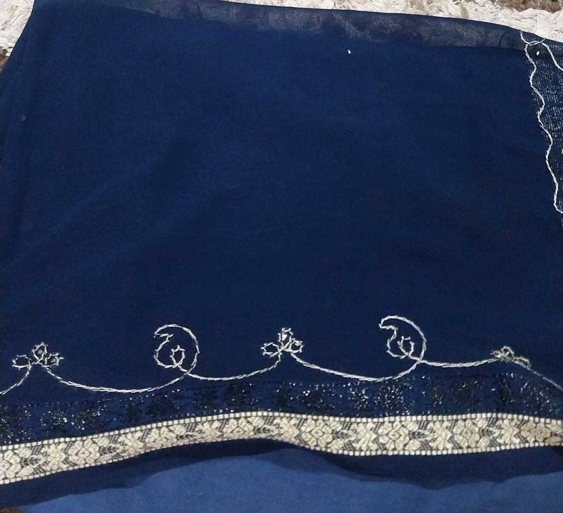 Navy Blue Embellished Saree