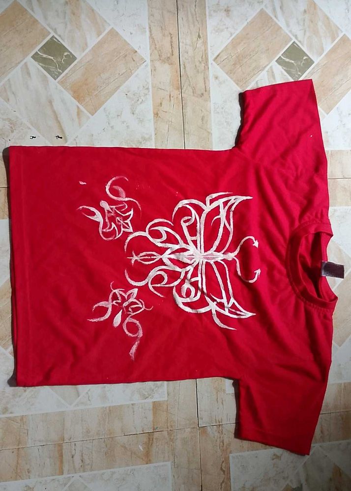 Hand-Painted Red Butterfly T-Shirt