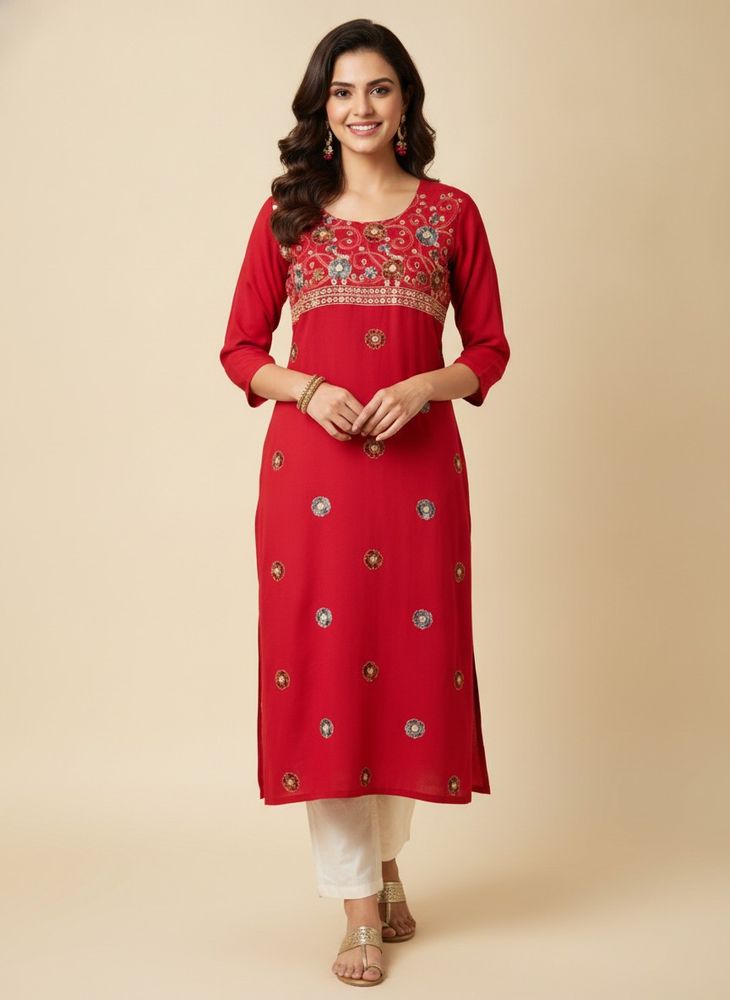 Embroidered Red Kurta
