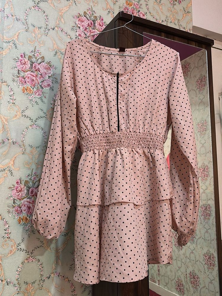 Pink Polka Dot Ruffle Dress