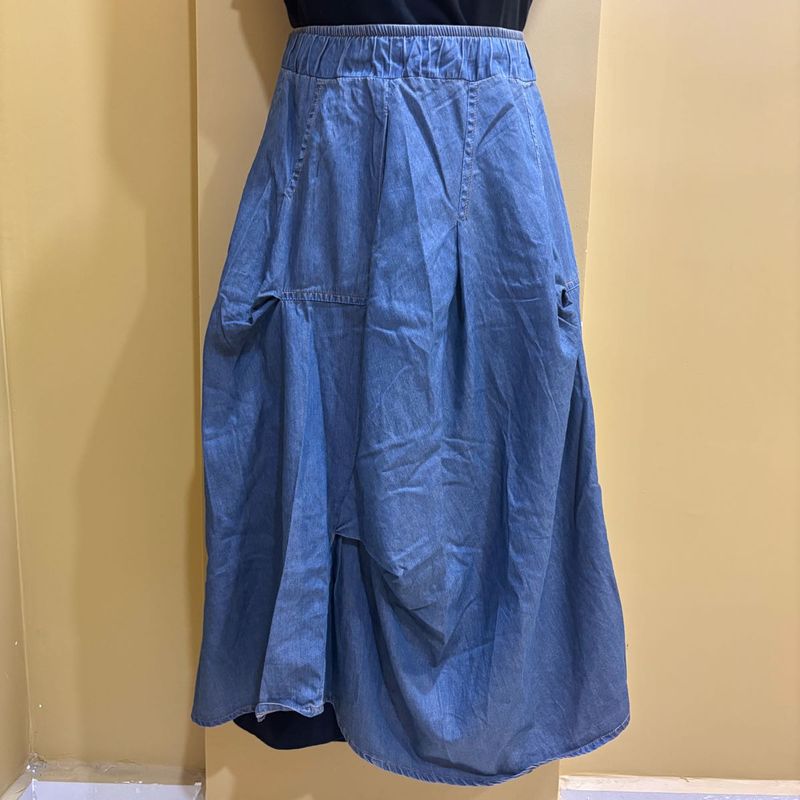 Denim Midi Skirt with Pockets