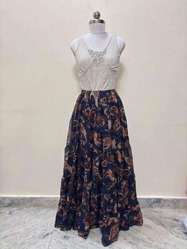 Bohemian Print Tiered Maxi Skirt/ pretty Long skir