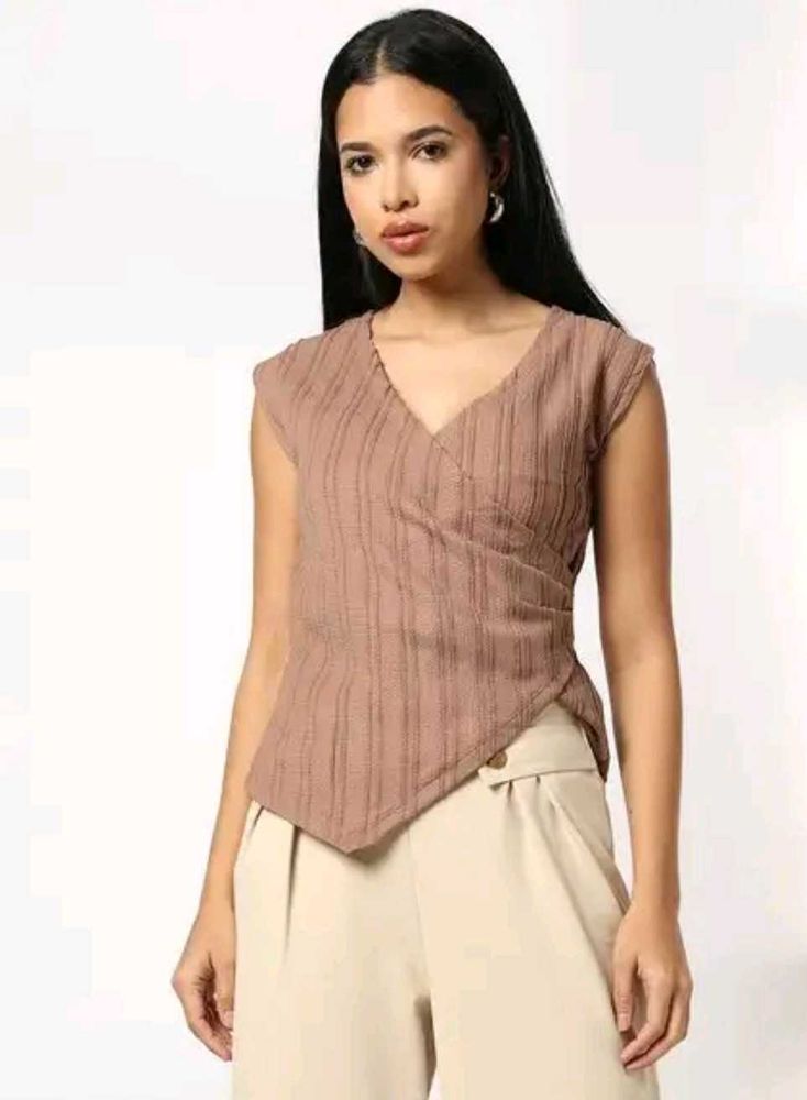 Chic Brown Textured Wrap Top 🛍️🍂