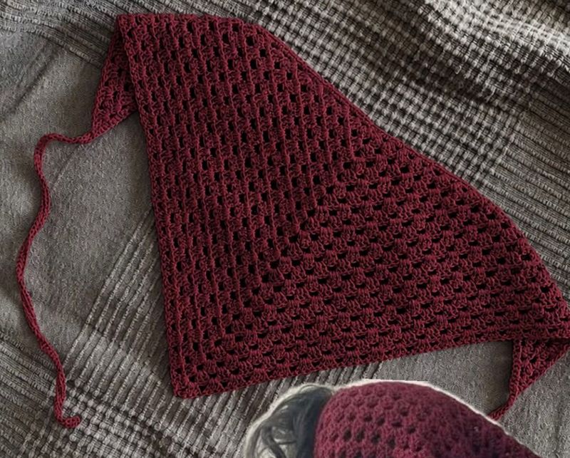 Handmade Maroon Crochet Scarf | Bandana