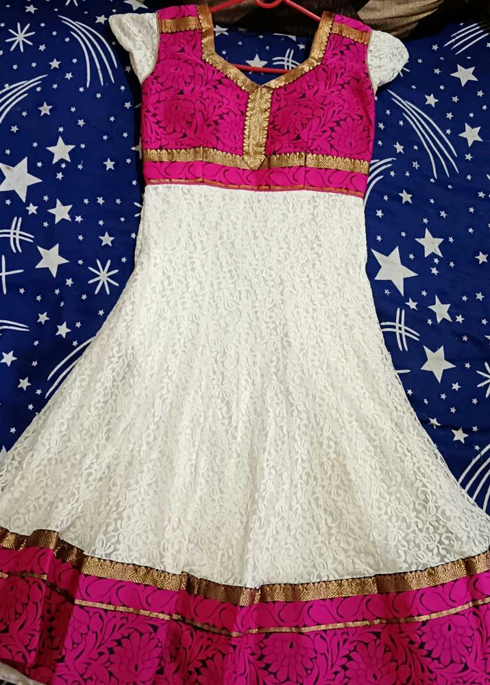 White And Pink Colour Anarkali Suit