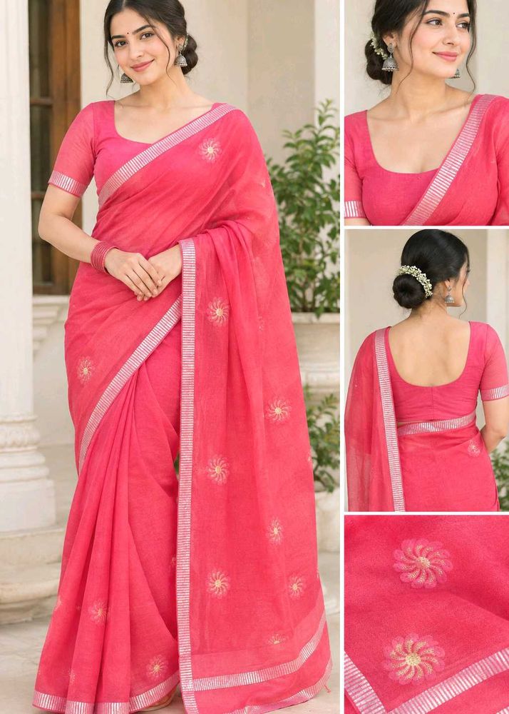 Elegant Pink organza silk Saree