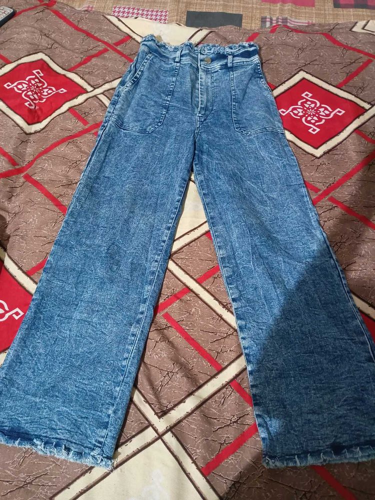 Stylish Acid Wash Wide Leg Jeans