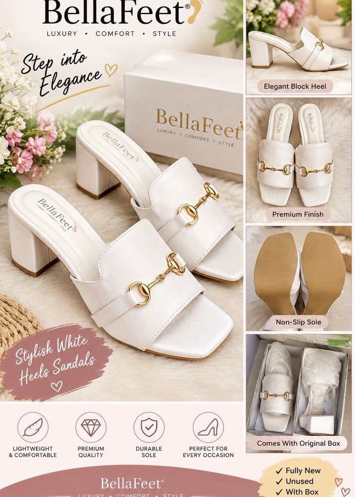 Stylish White Block Heel Sandals