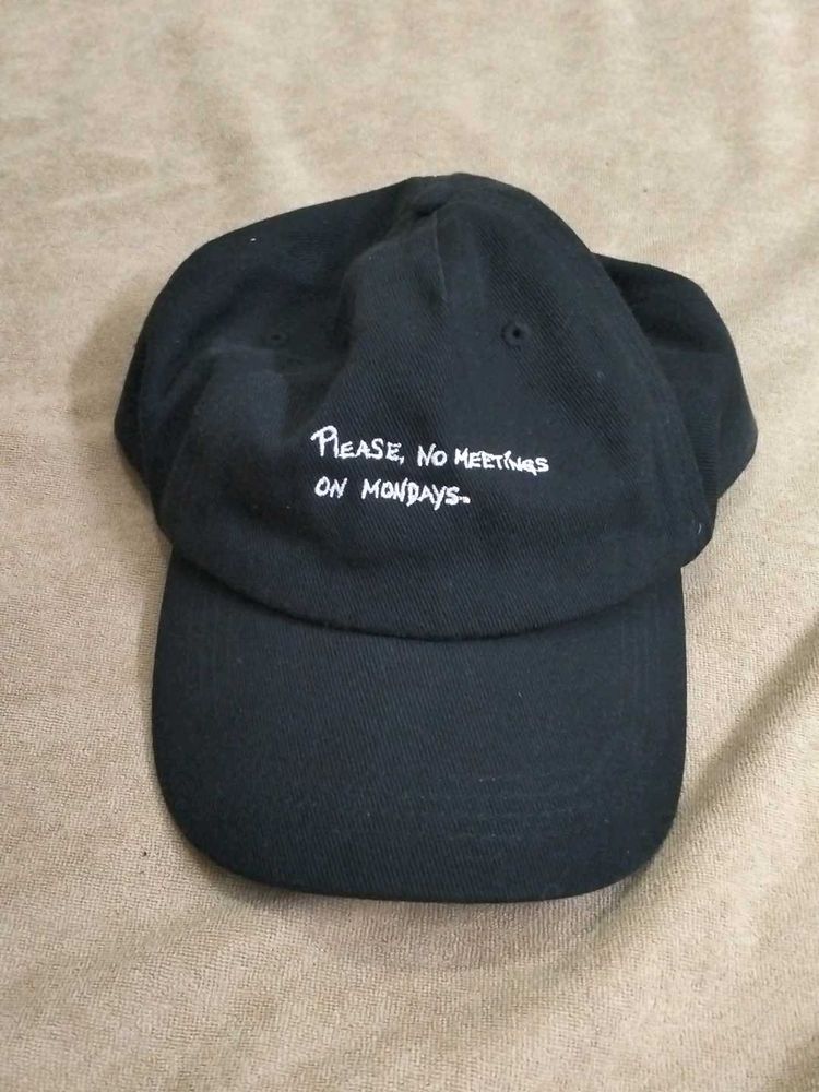 Zara Black Baseball Cap "No Meetings On Mo