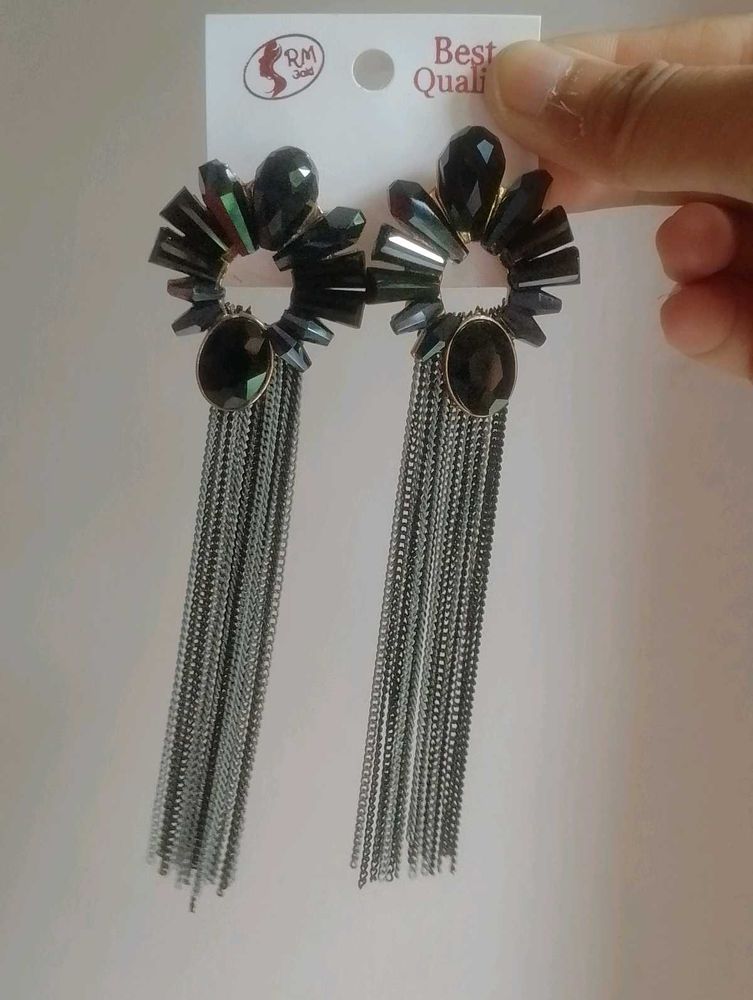 Stunning Black Tassel Drop Earrings