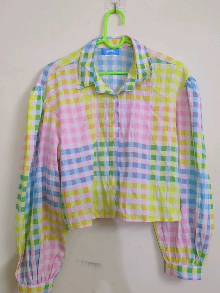 Colorful Plaid Cropped Shirt