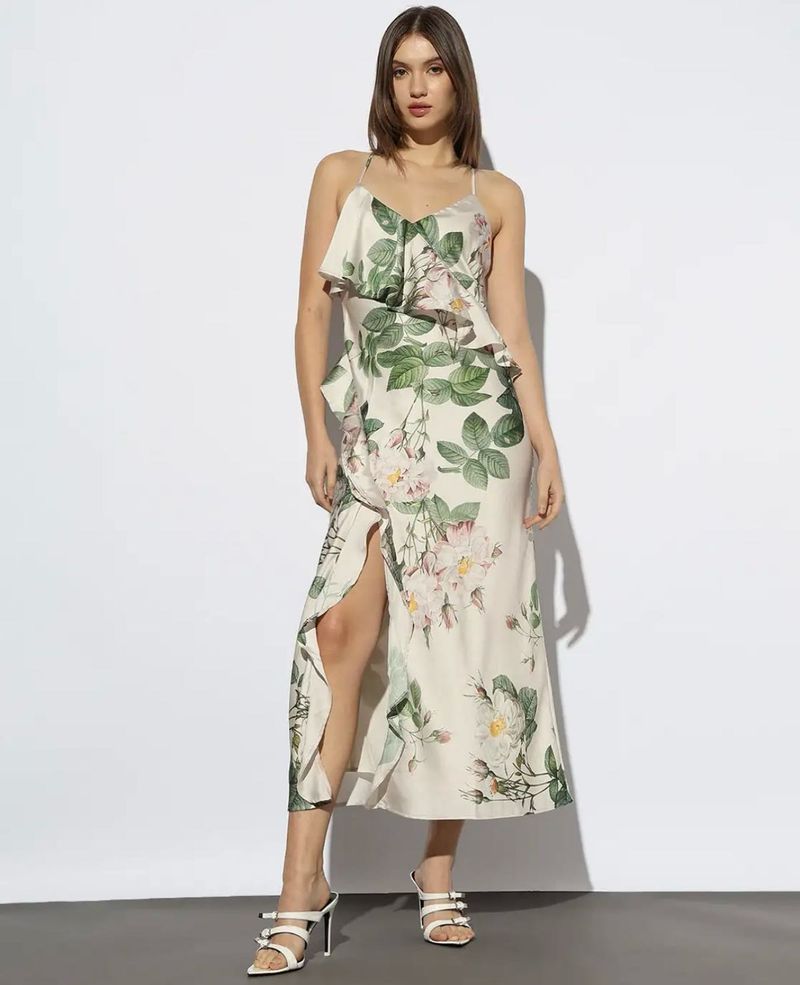 Floral Ruffle Satin A line Dress