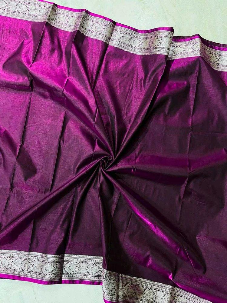 Elegant Purple satin Silk Saree with rich pallu