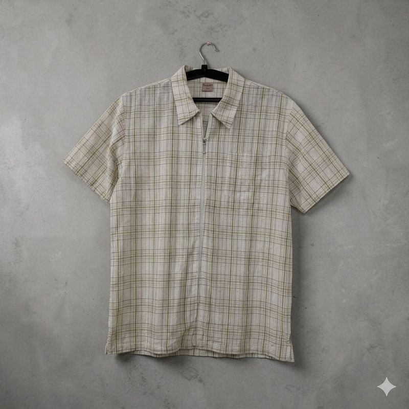 Men's Plaid Zip-Up Short Sleeve Shirt