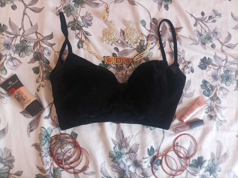 Black Velvet Bra With Accessories