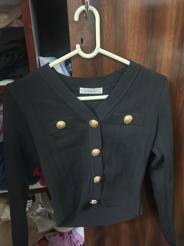 Black Cardigan with Gold Buttons
