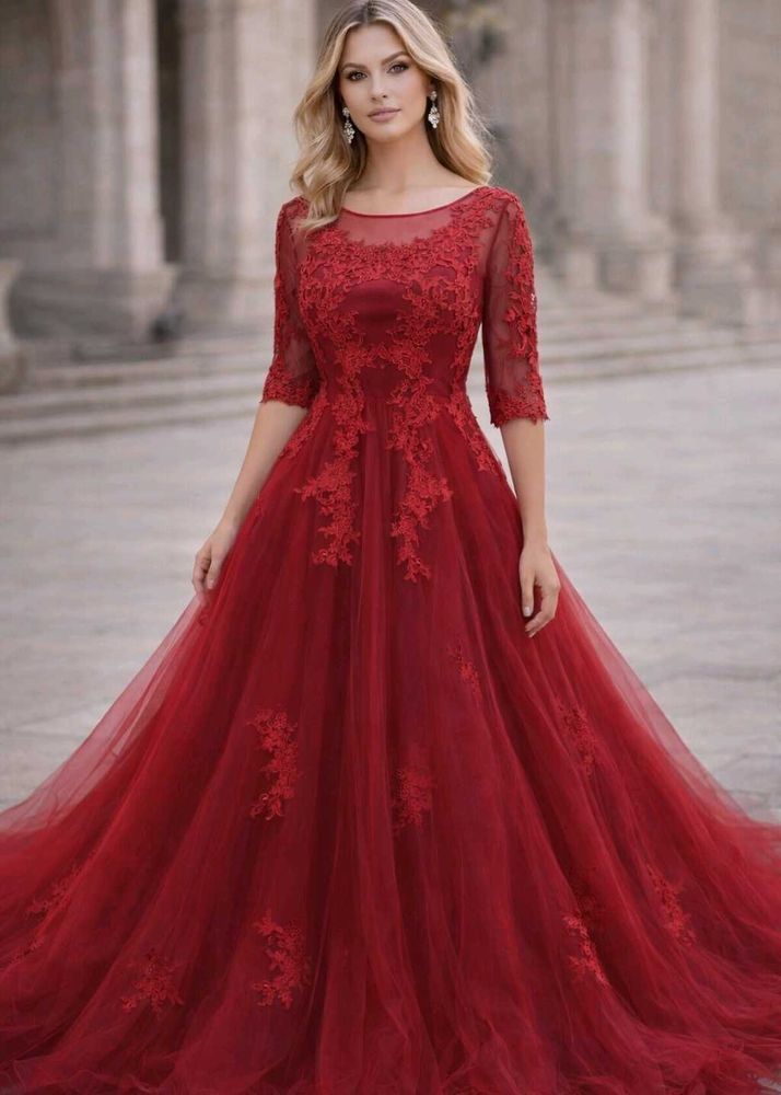 Stunning Red Lace Evening Gown