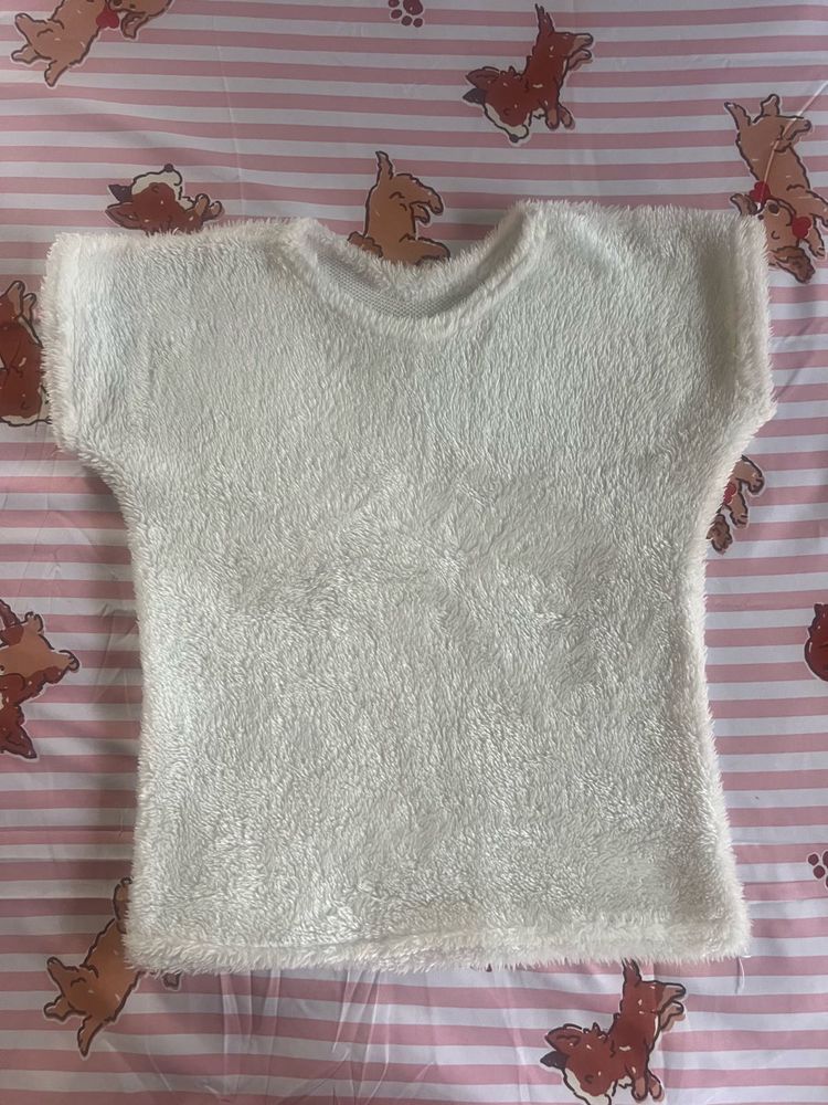 Fluffy White Sleeveless Top