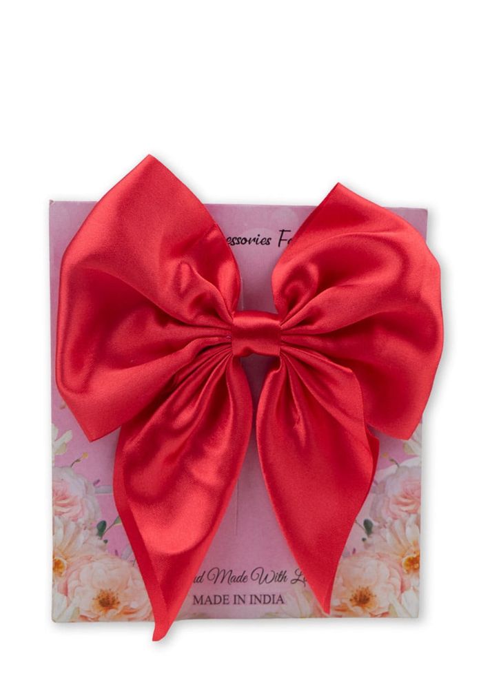 Vibrant Red Satin Bow Hair Clip