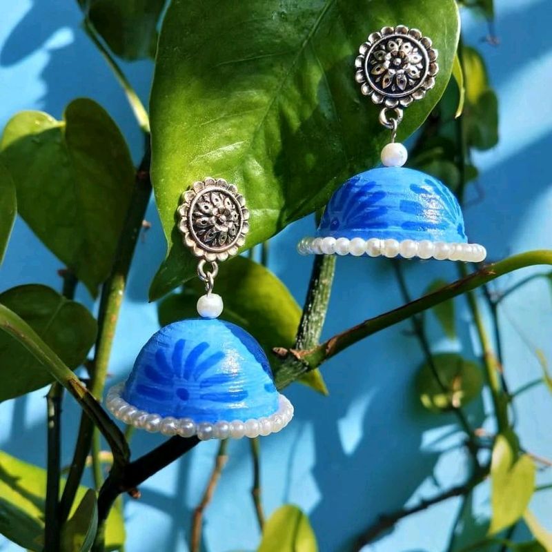 Hand-painted Blue Quilling jhumki | Lightweight | Water resistant, glossy ✨| Handmade 💯 |follow @quilling__heavem On Instagram