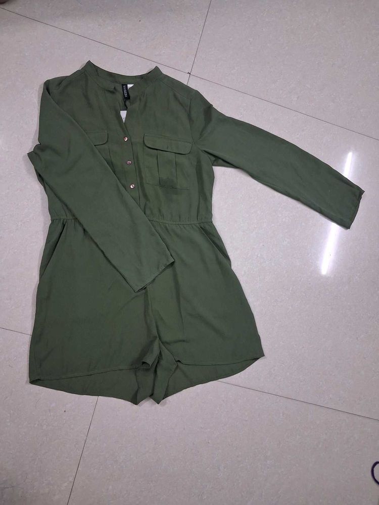 Olive Green Utility Romper
