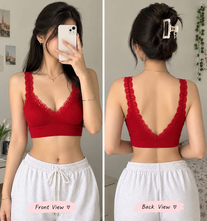Red Lace Trim Bralette